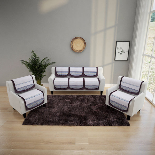 6-Pieces Off White Woven Design 5-Seater Sofa Covers