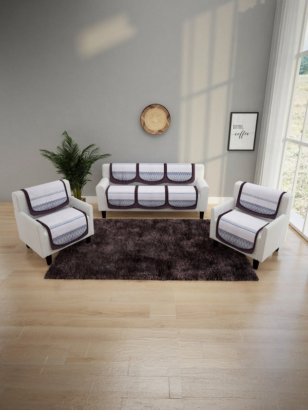 6-Pieces Off White Woven Design 5-Seater Sofa Covers
