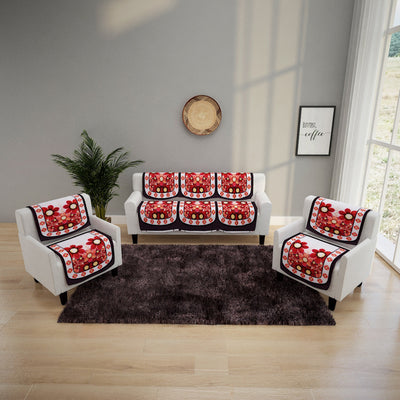 6-Pieces Maroon Woven Design 5-Seater Sofa Covers