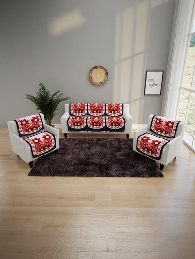 6-Pieces Maroon Woven Design 5-Seater Sofa Covers