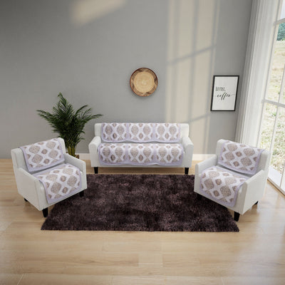 6-Pieces Silver & White Woven Design 5-Seater Sofa Covers