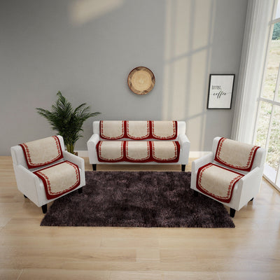 6-Pieces Beige & Maroon Woven Design 5-Seater Sofa Covers