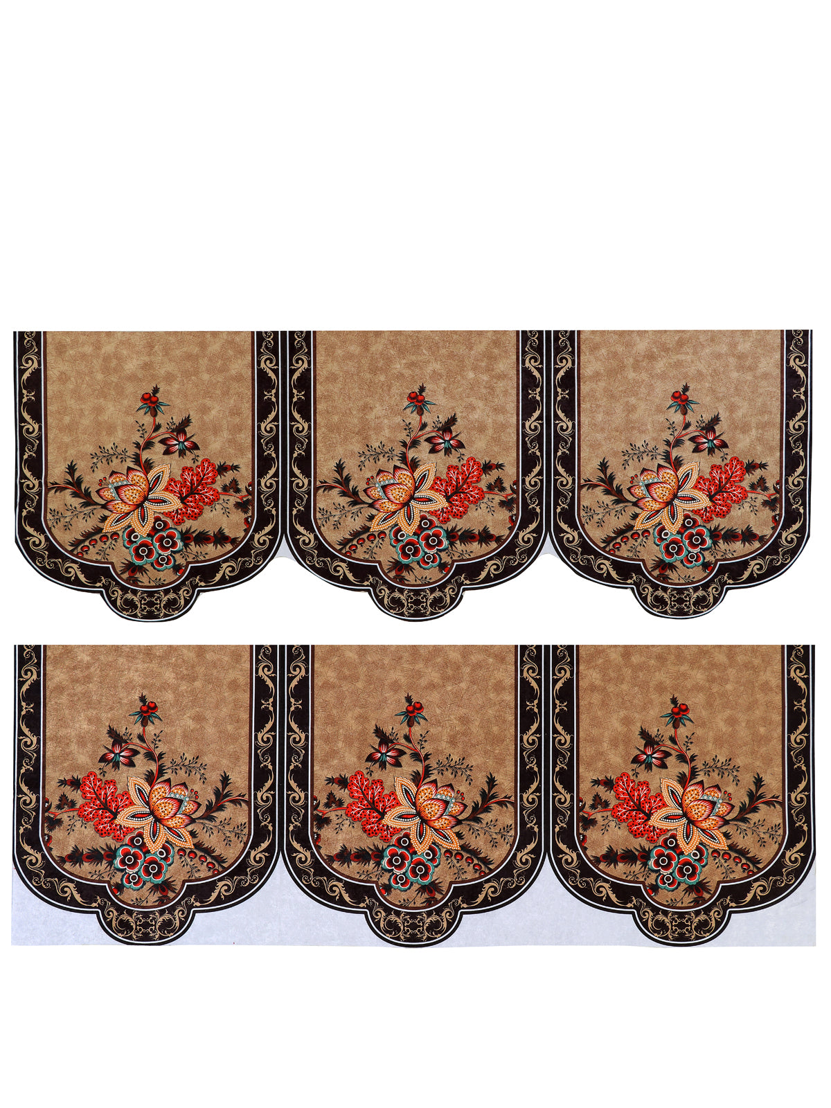 Brown & Maroon Floral Patterned 5 Seater Sofa Cover Set