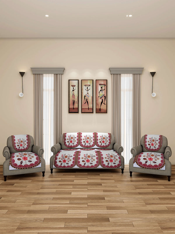 Romee 6-pieces pink & beige floral patterned 5-seater sofa covers slpss20_new