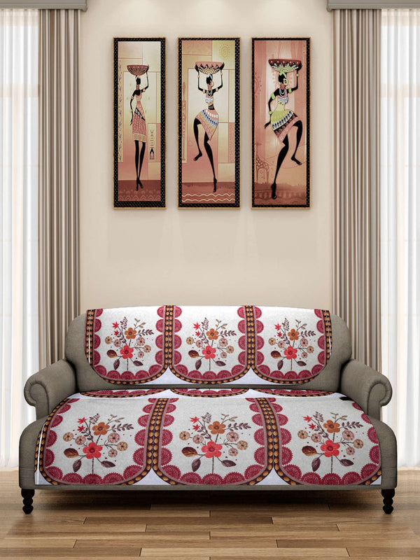 Romee 6-pieces pink & beige floral patterned 5-seater sofa covers slpss20_new