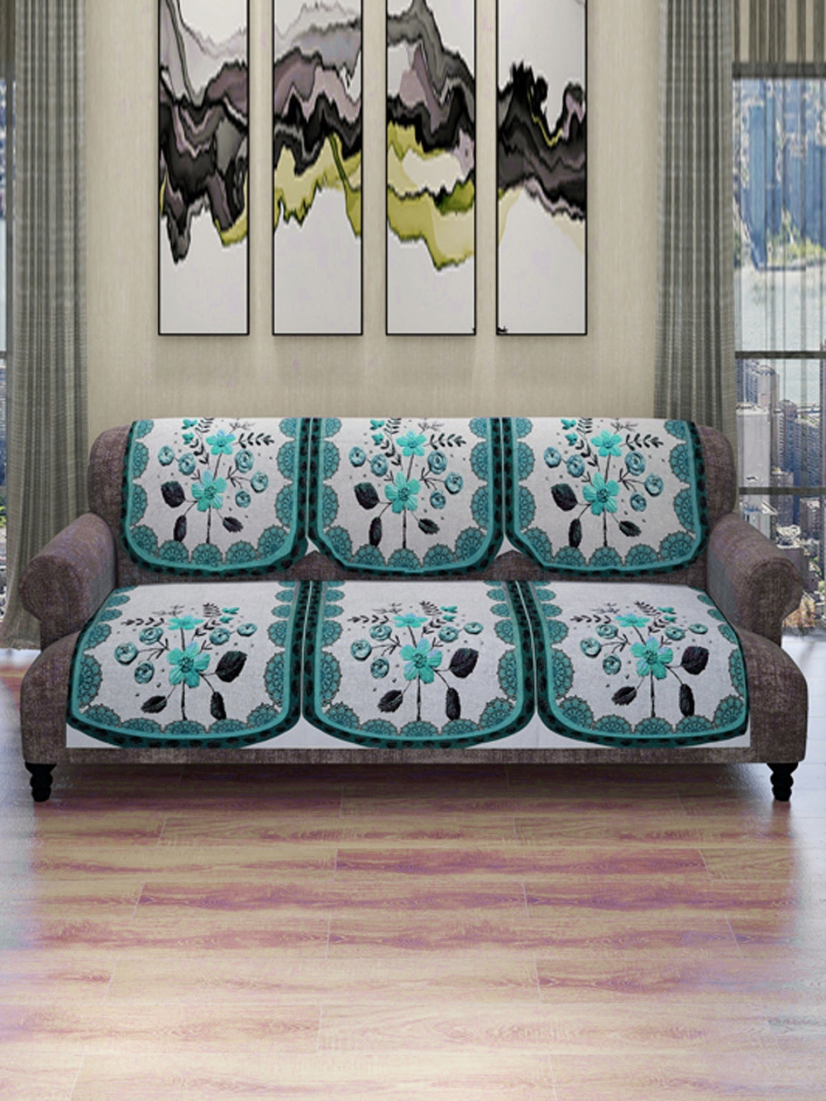 Turquoise Silver Set of Sofa Covers – ROMEE