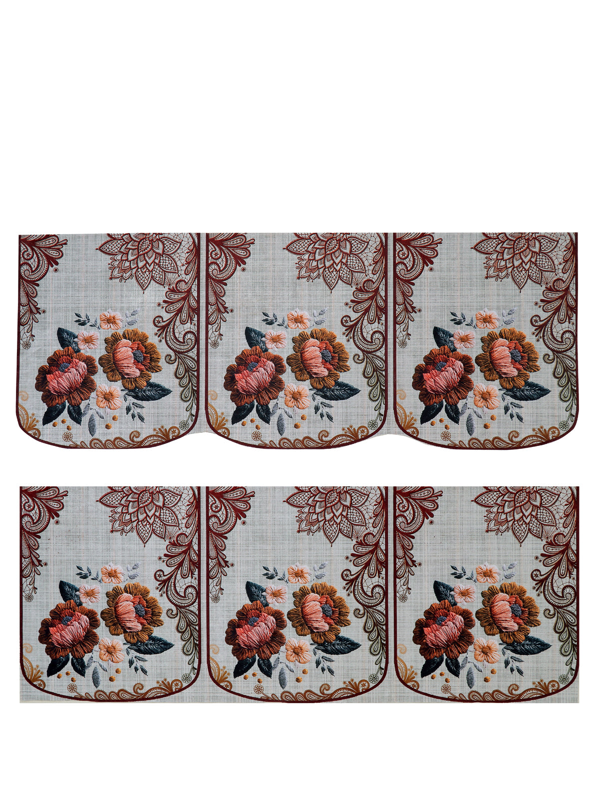 Off White & Maroon Floral Patterned 5 Seater Sofa Cover Set
