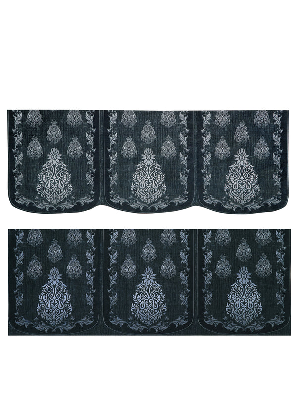 Grey & Silver Damask Patterned 5 Seater Sofa Cover Set