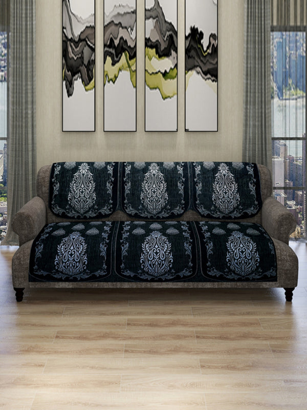 Grey & Silver Damask Patterned 5 Seater Sofa Cover Set