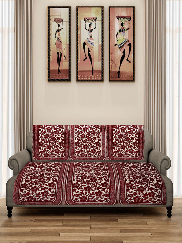 6-Pieces Beige & Maroon Floral Design 5-Seater Sofa Covers