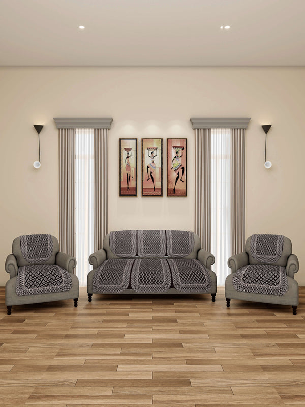 Romee 6-pieces coffee brown geometric patterned 5-seater sofa covers slpss68