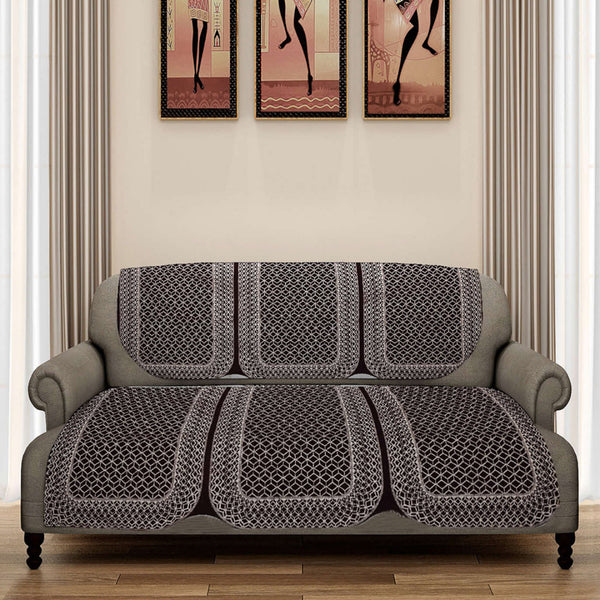 Romee 6-pieces coffee brown geometric patterned 5-seater sofa covers slpss68