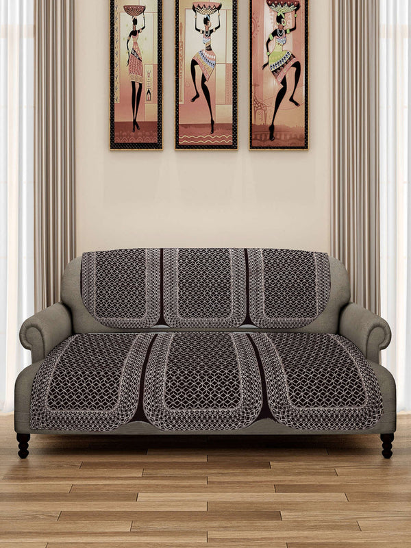 Romee 6-pieces coffee brown geometric patterned 5-seater sofa covers slpss68