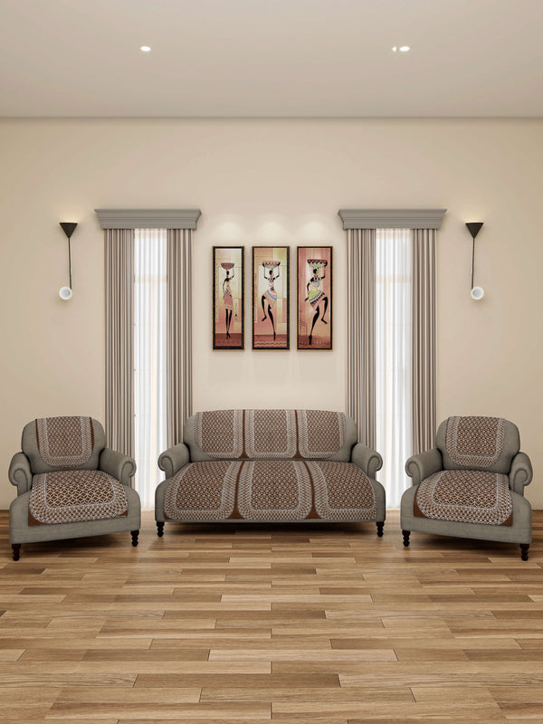 Romee 6-pieces brown geometric patterned 5-seater sofa covers slpss70