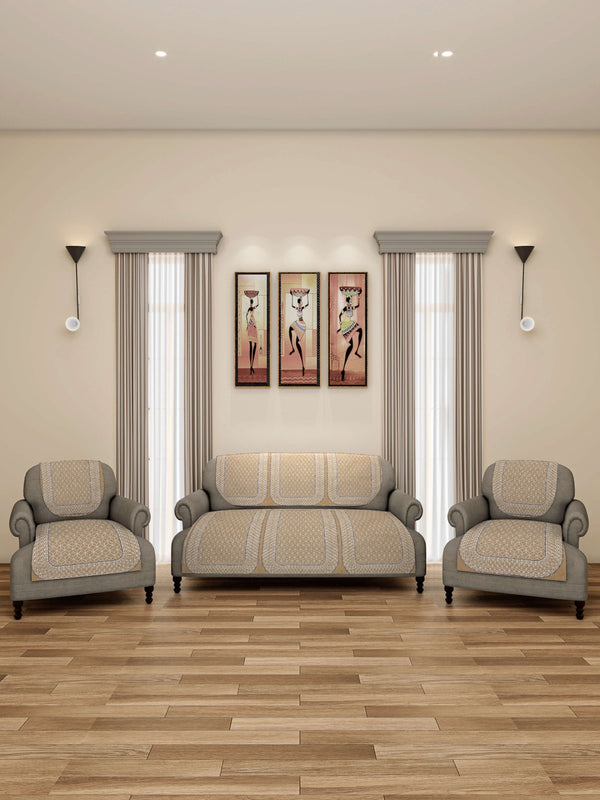 Romee 6-pieces beige geometric patterned 5-seater sofa covers slpss72