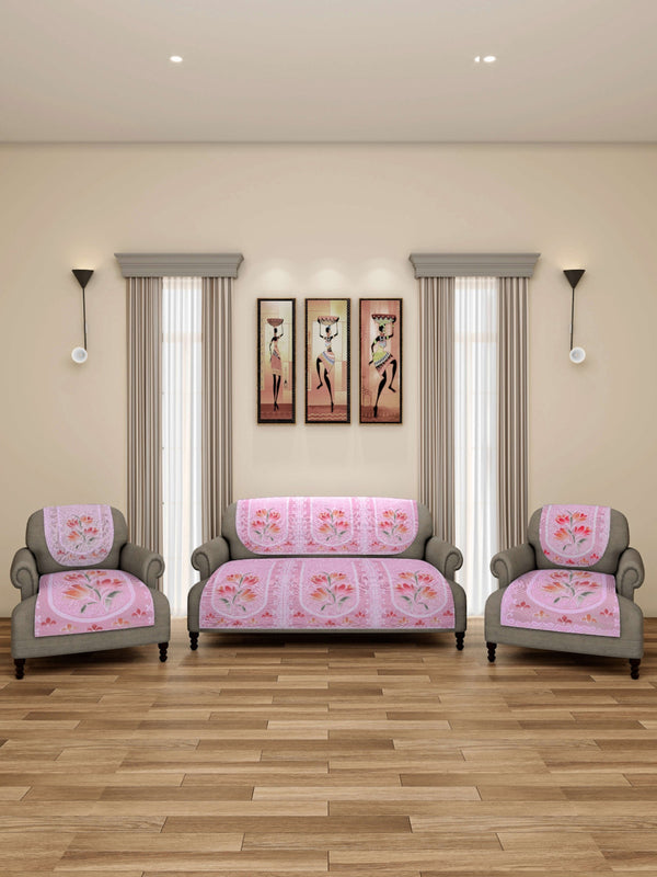 Romee 6-pieces pink floral patterned 5-seater sofa covers slpss73