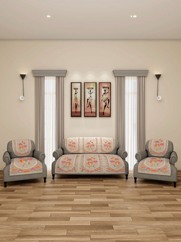 Romee 6-pieces beige floral patterned 5-seater sofa covers slpss74