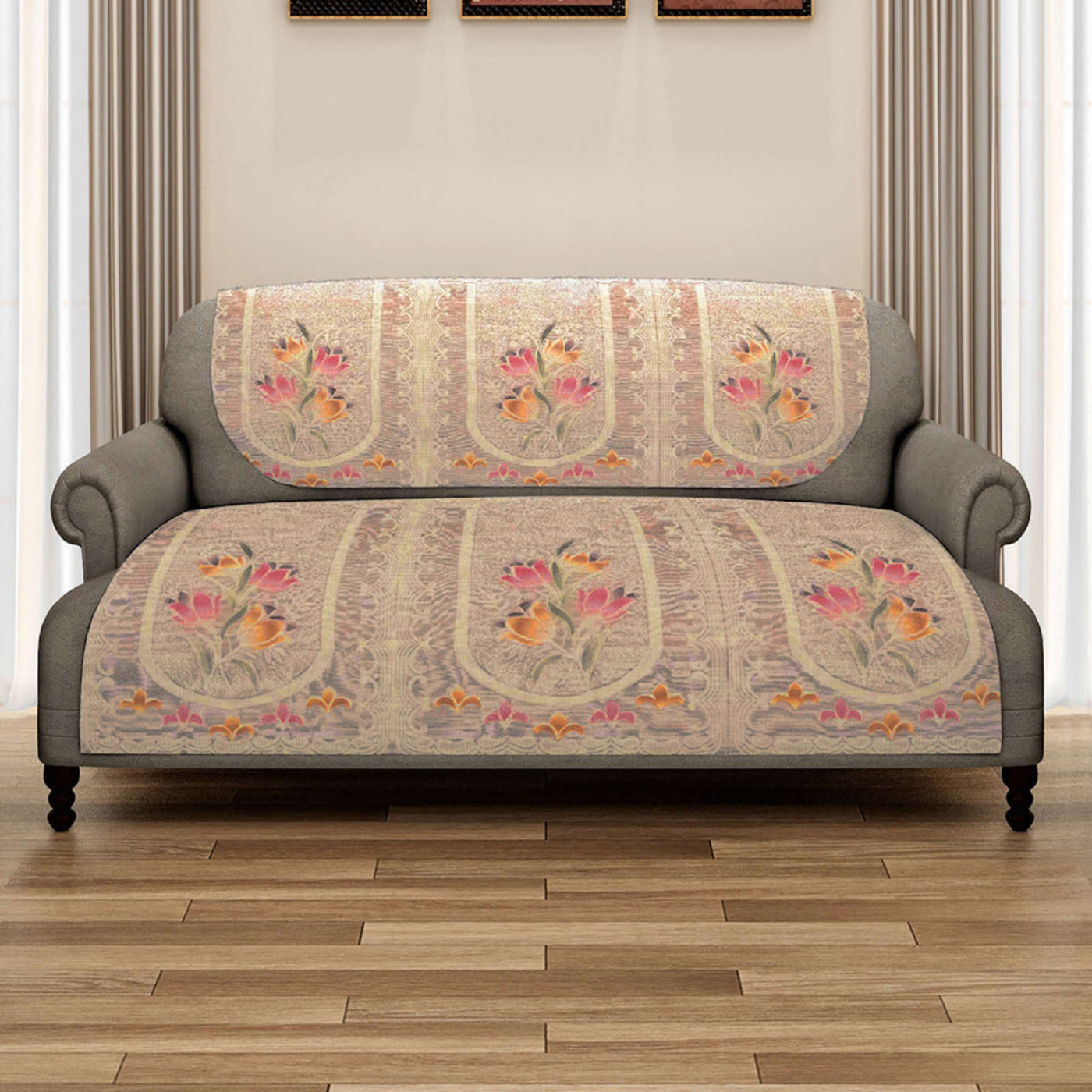 Romee 6-pieces beige floral patterned 5-seater sofa covers slpss74