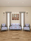 Romee 6-pieces blue & white floral patterned 5-seater sofa covers slpss75