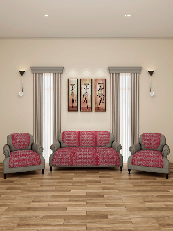 Romee 6-pieces maroon floral patterned 5-seater sofa covers slpss77