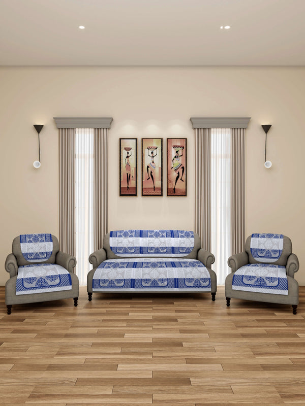 Romee 6-pieces blue & white damask patterned 5-seater sofa covers slpss78