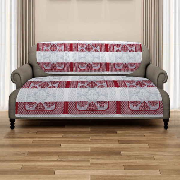 Romee 6-pieces maroon & beige damask patterned 5-seater sofa covers slpss79