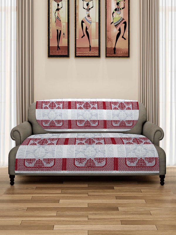 Romee 6-pieces maroon & beige damask patterned 5-seater sofa covers slpss79
