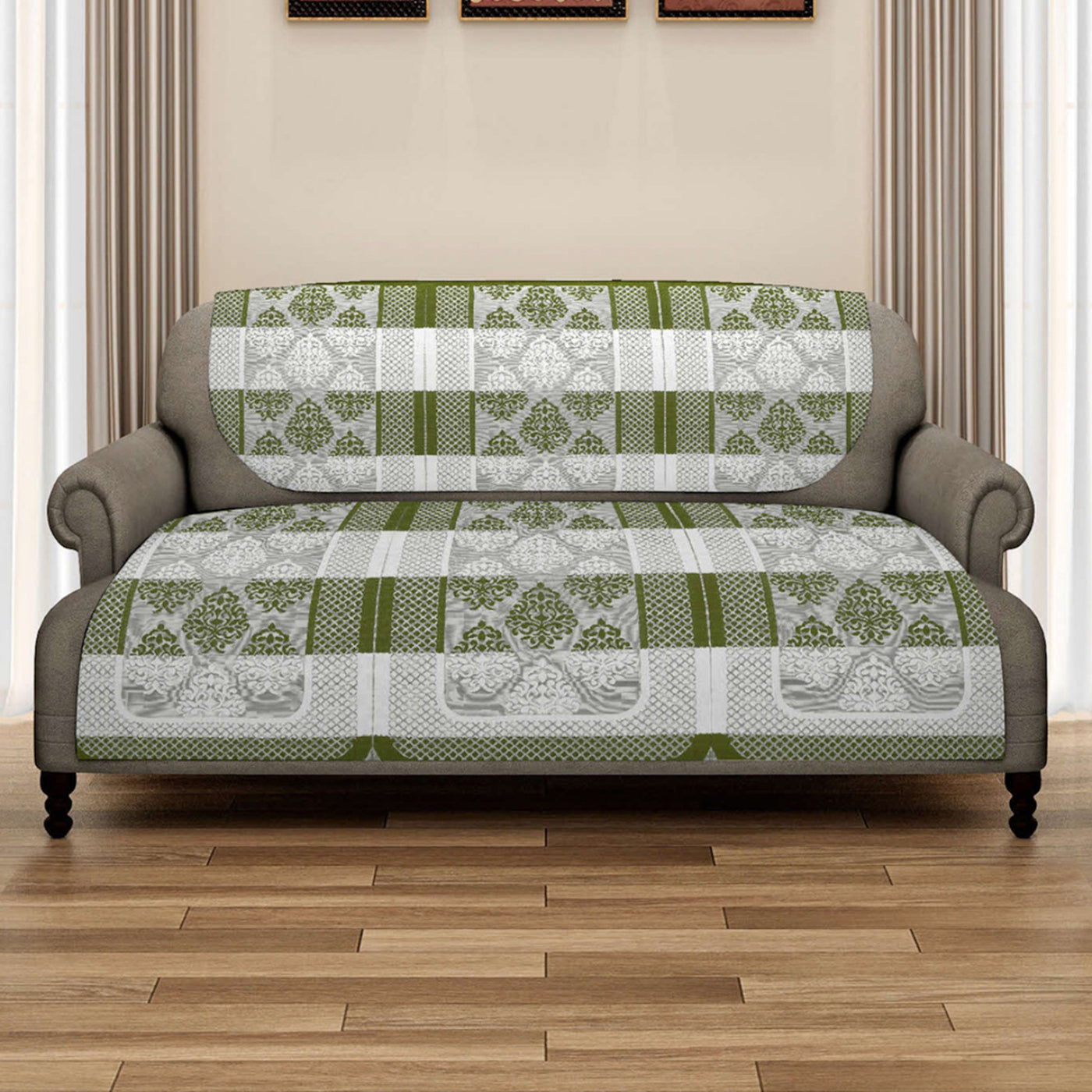Romee 6-pieces green & cream damask patterned 5-seater sofa covers slpss81