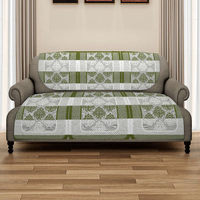 Romee 6-pieces green & cream damask patterned 5-seater sofa covers slpss81