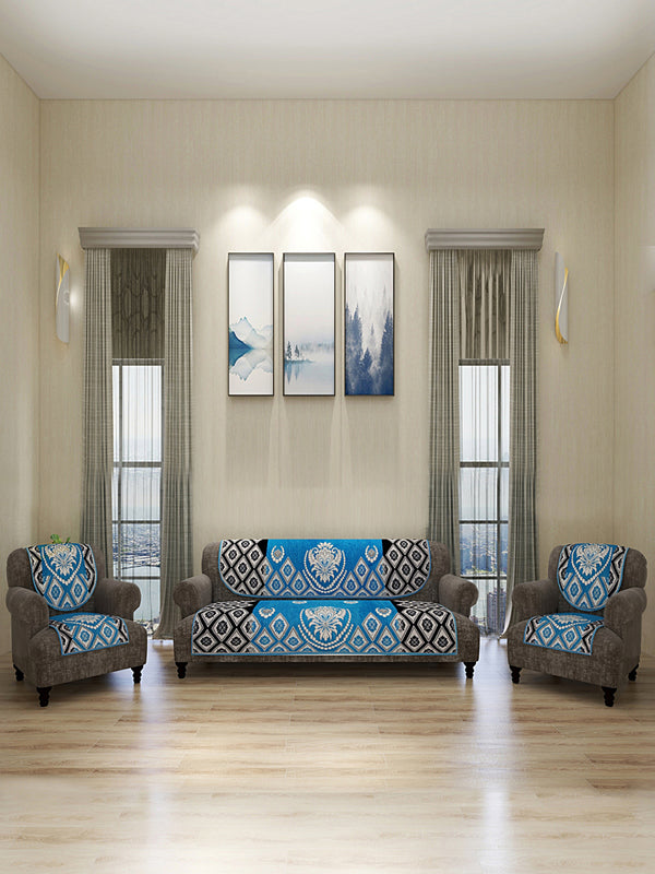 Turquoise Damask Patterned 5 Seater Sofa Cover Set