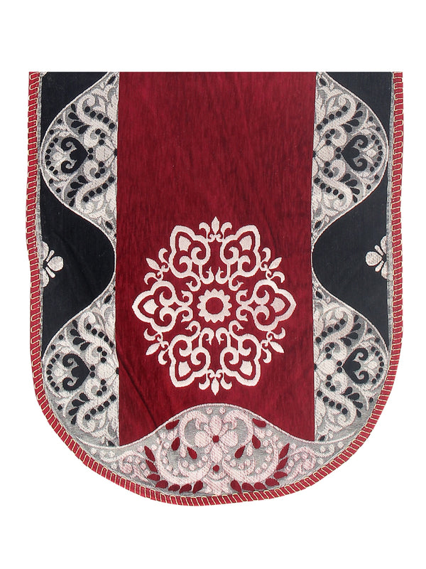 Damask Design Sofa Cover Set of 5 Seater, (6 Pieces) - Maroon