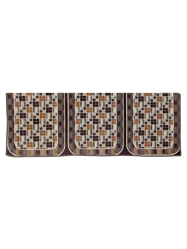 Beige & Brown Checks Patterned 5 Seater Sofa Cover Set