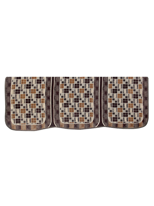 Beige & Brown Checks Patterned 5 Seater Sofa Cover Set