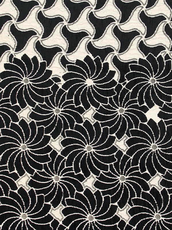 Floral Design Sofa Cover Set of 5 Seater, (6 Pieces) - Black & Cream