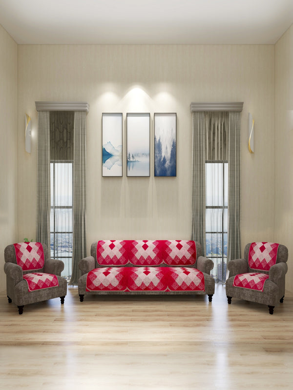 Check Design Sofa Cover 5 Seater, (6 Pieces) - Pink