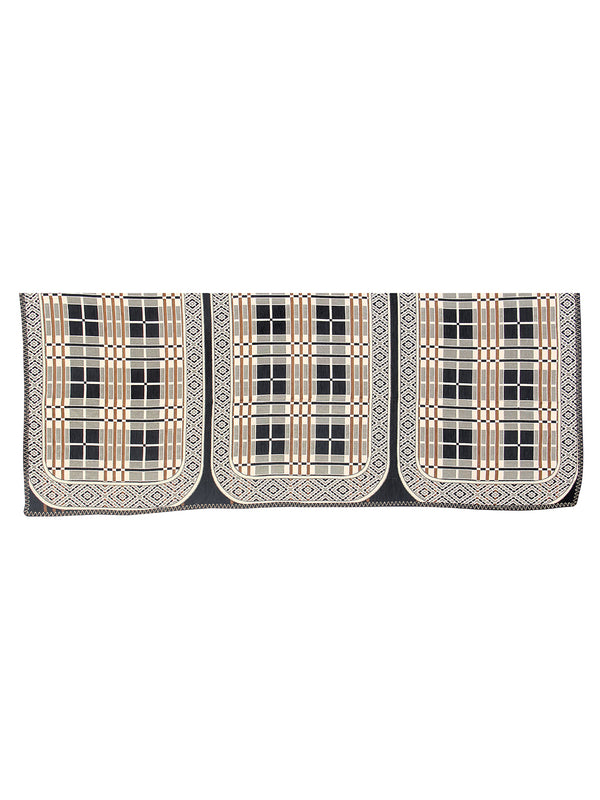 Cream & Grey Checks Patterned 5 Seater Sofa Cover Set