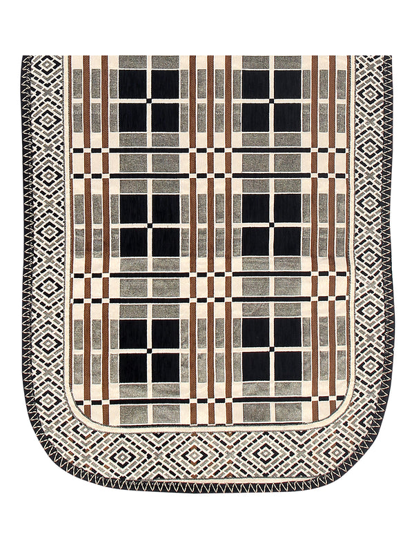 Cream & Grey Checks Patterned 5 Seater Sofa Cover Set