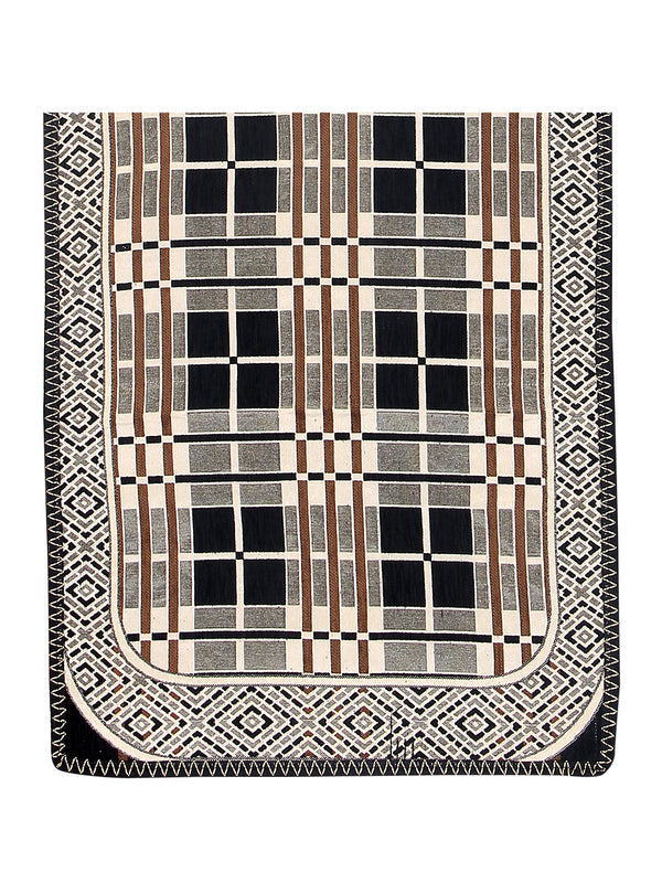 Cream & Grey Checks Patterned 5 Seater Sofa Cover Set