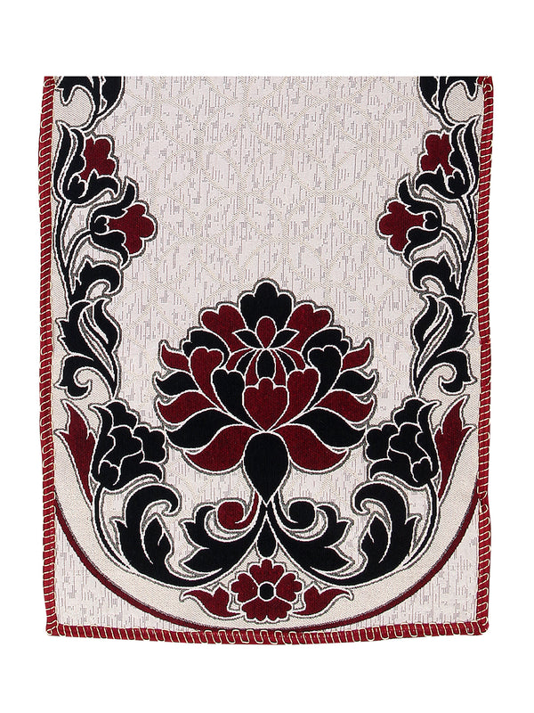 Damask Design 5 Seater Sofa Cover Set , (6 Pieces) - Cream & Maroon