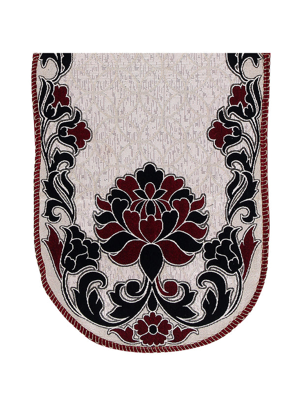 Damask Design 5 Seater Sofa Cover Set , (6 Pieces) - Cream & Maroon