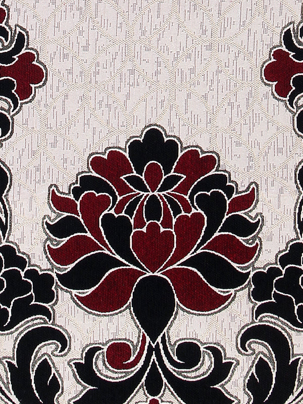 Damask Design 5 Seater Sofa Cover Set , (6 Pieces) - Cream & Maroon