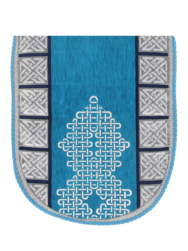 Geometric Design Sofa Cover Set of 5 Seater, (6 Pieces) - Turquoise Blue