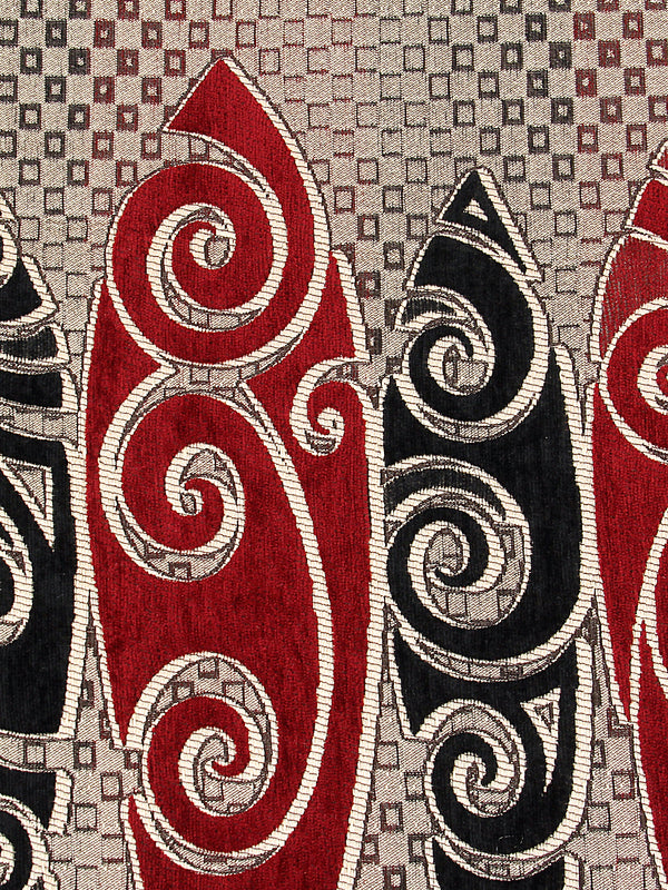 Abstact Design 5 Seater Sofa Cover Set , (6 Pieces) - Beige & Maroon