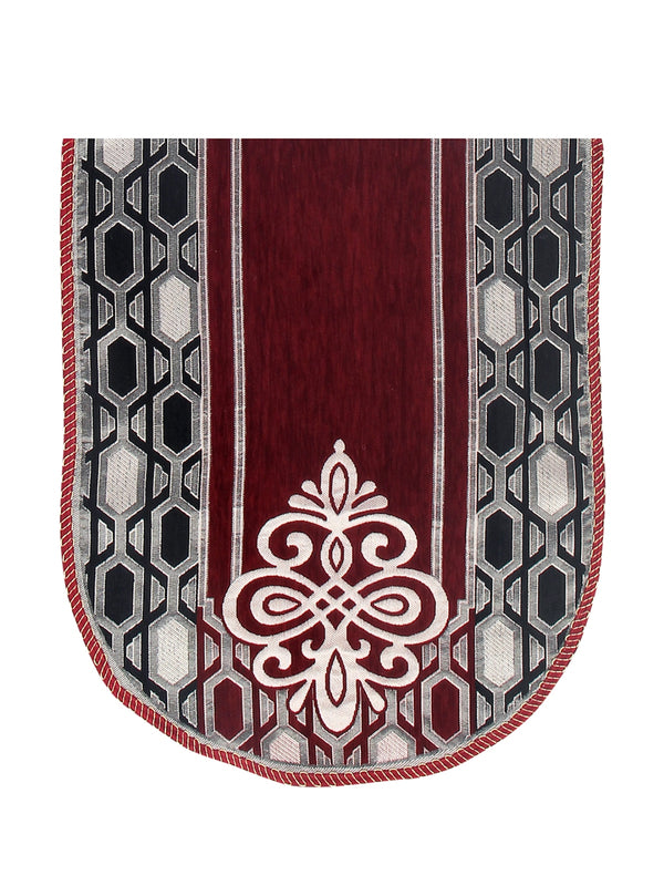 Maroon & Grey Damask Patterned 5 Seater Sofa Cover Set