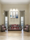 Maroon & Grey Damask Patterned 5 Seater Sofa Cover Set