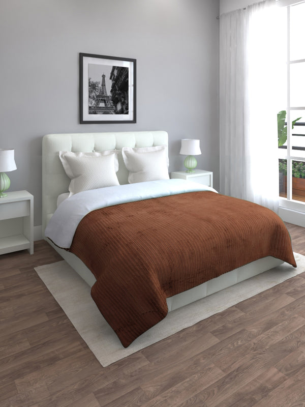 Brown 500 GSM Double Bed Stripes Patterned Sherpa Wool Blanket
