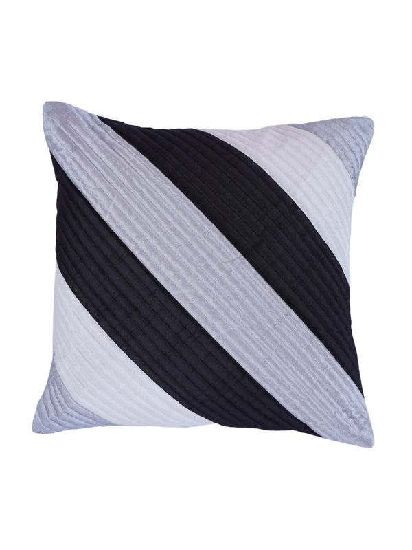 Striped Printed Polyester Cushion Cover Set of 5 - White & Navy Blue