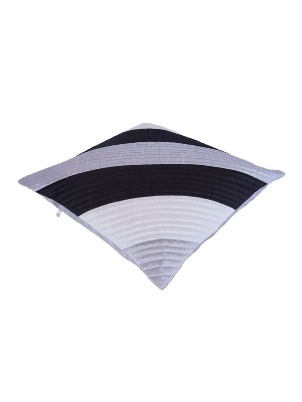 Striped Printed Polyester Cushion Cover Set of 5 - White & Navy Blue