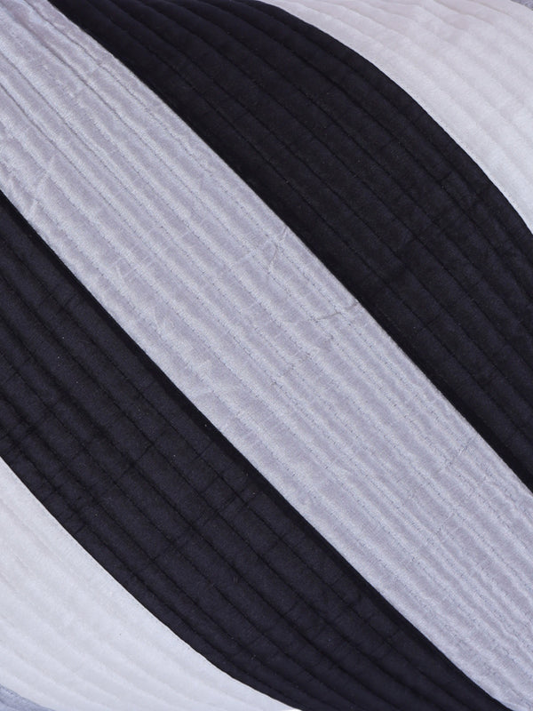 Striped Printed Polyester Cushion Cover Set of 5 - White & Navy Blue