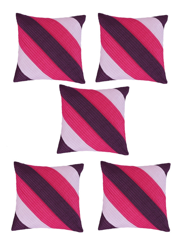 Striped Printed Polyester Cushion Cover Set of 5 - Pink & Purple